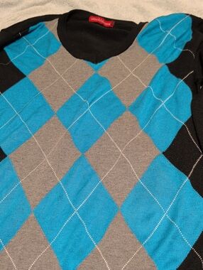 Stockholmme Men’s Teal & Gray V-Neck Argyle Sweater